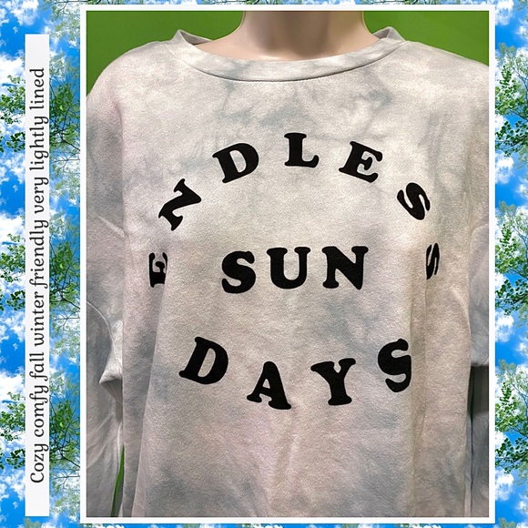 XS NWOT Blue-Gray Tie Dye Sweatshirt w graphics Endless SunDays-RUNS BIG - Picture 5 of 14